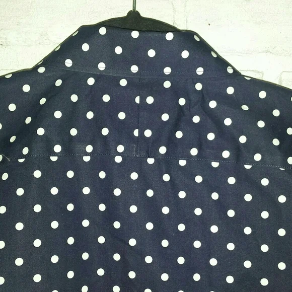 Lauren Ralph Lauren Navy Blue Polkadot Non Iron Button Down Shirt S - Picture 9 of 13